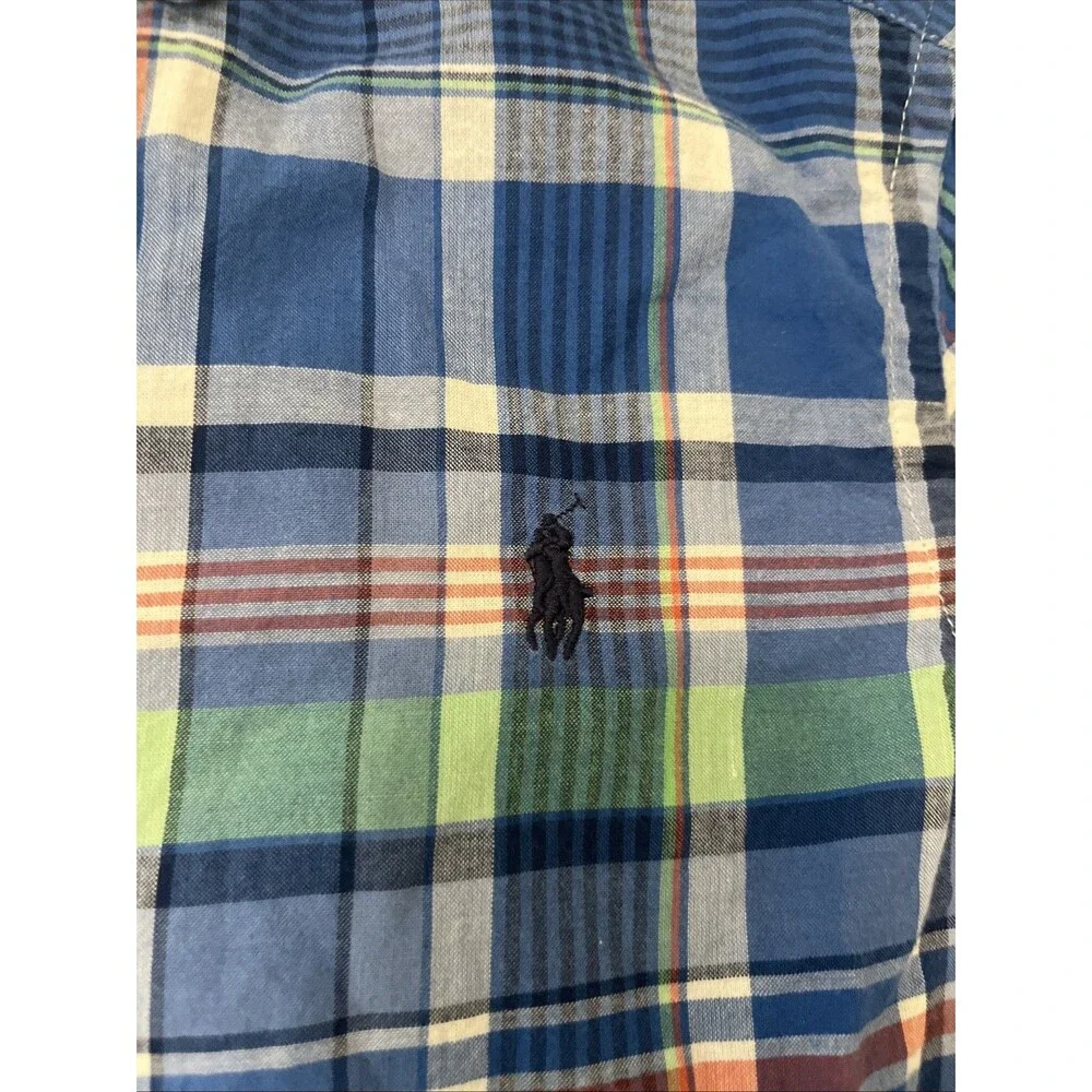 RALPH LAUREN Boys Plaid Button Front Shirt Multi Color Summer Fun Size (8) Small